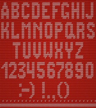vector illustration of a white knitting alphabet on red background