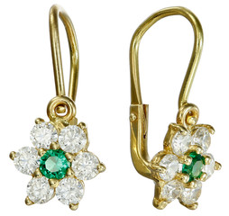 Children earrings with emerald