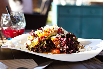Roast vegetable and goat cheese salad