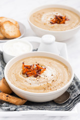 spicy vegetable soup with croutons and caramelized carrots