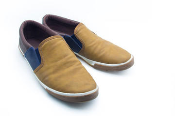 Fashion concept with male shoes on white background.