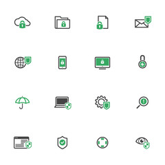 Data security protection icons set