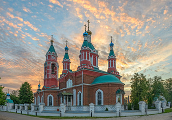 Russian church over burning sunset