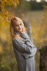 The little girl in the autumn forest