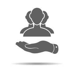 flat hand with group of businessman icon on a white background -
