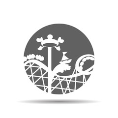 black roller coaster icon or amusement ride icon on a grey backg