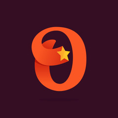 O letter ribbon logo with golden star.