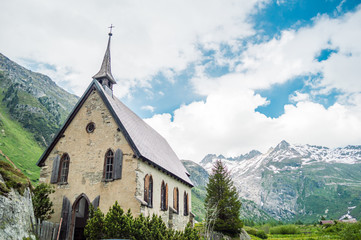 Church in the village in Alps, Switzerland