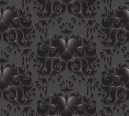 Plakat Vector dark damask seamless pattern element. Elegant luxury text