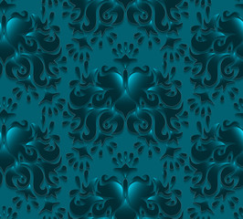 Vector dark blue damask seamless pattern element. Elegant luxury