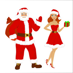 Cartoon  characters of Santa Claus with beautiful girl  in Santa