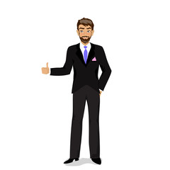 Fototapeta premium Cartoon illustration of business man in pose. Elegant young man