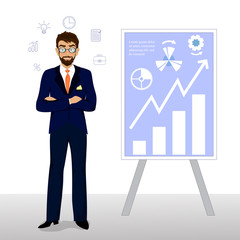 Businessman Presentation Growing Up. Vector illustration of busi