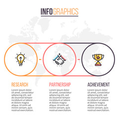 Timeline with 3 steps, options. Vector template.