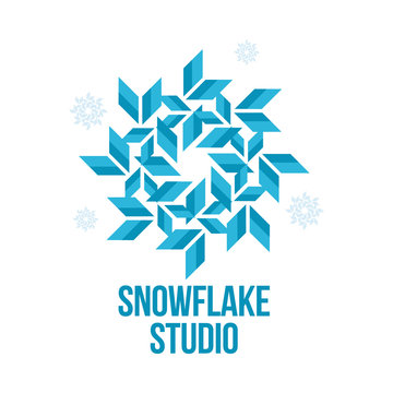 blue and white snowflake vector logo templates isolated on white background. Geometrical abstract snowflake logo, frozen product, Christmas celebration, winter activities logo design