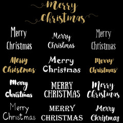 Merry Christmas Lettering Design Set. Vector illustration EPS10