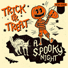 Set of retro vintage halloween design elements including signs, lettering and hand drawn characters. Vector illustration © James Thew