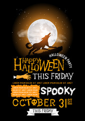 halloween party design, text and layout for october. Vector illustration.