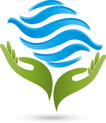 Fototapeta premium Zwei Hände, Wellen, Wasser, Logo