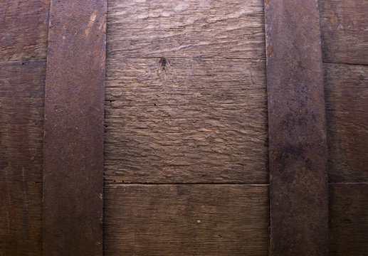 Background of Barrel and Worn Old Table of Wood