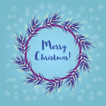 New Year concept.  Happy holiday congratulation greeting card. Christmas wreath frame. Cartoon retro style. Decorative season symbol. Design idea festive party banner background. Vector illustration