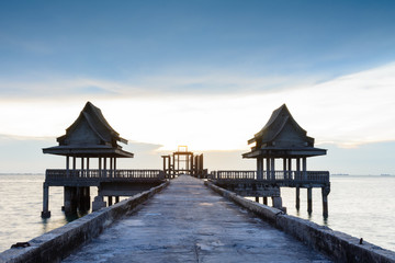 Sunset in bridge at Djittabhawan Temple tourist attraction in Pa