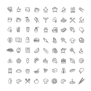 Outline web icons - fruits, food, seafood