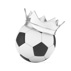 Soccer ball with silver crown on white background. 3D rendering.