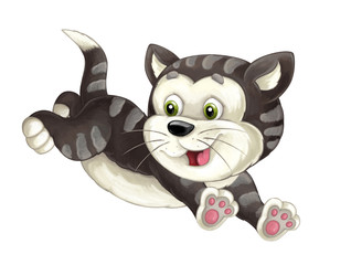 Cartoon happy cat is jumping and looking - artistic style - isolated - illustration for children