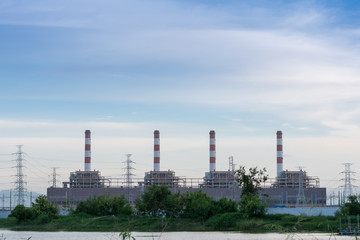 Fototapeta na wymiar Power plant, Energy power station with beautiful sky at evening