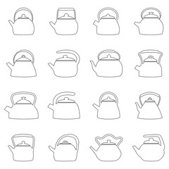 Set of outlines of kettles, vector illustration