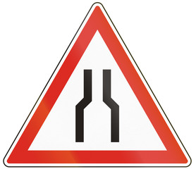 Hungarian warning road sign - Road narrows on both sides