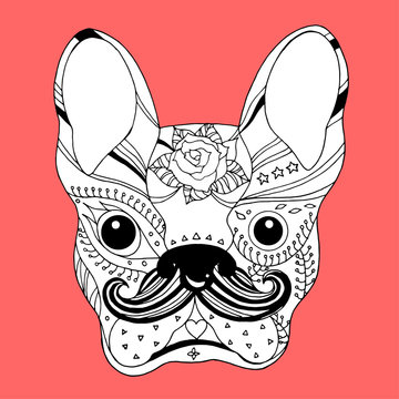 french bulldog sugar skull, frenchie cute dog day of the dead, vector hand drawn illustration design