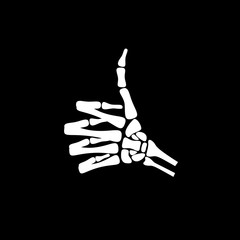 White hand bone raise thumb in black background