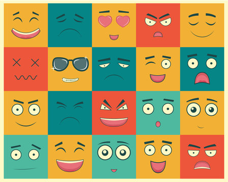 Set Of Square Emoticons. Emoticon For Web Site, Chat, Sms. Vector