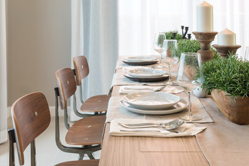 vase of plant on wooden table  in modern dinning room