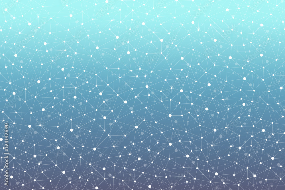 Poster Graphic abstract background communication. Big data visualization. Perspective backdrop with connected lines and dots. Social networking. Illusion of depth. Vector illustration.