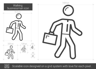 Walking businessman line icon.