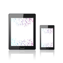 Modern digital tablet PC with mobile smartphone isolated on the white. Molecule and communication background. Science concept. Vector Illustration.