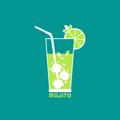 Drinks concept. Margarita Flat design icon. Martini cocktail in glass with lime slice. Template for logo or advertisement. Element for club event banner background. Vector illustration