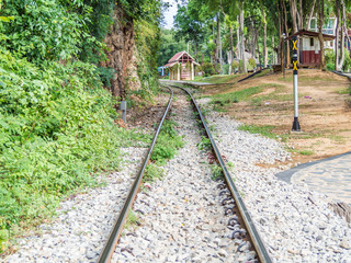 Fototapeta premium Historic railway train track in the forest