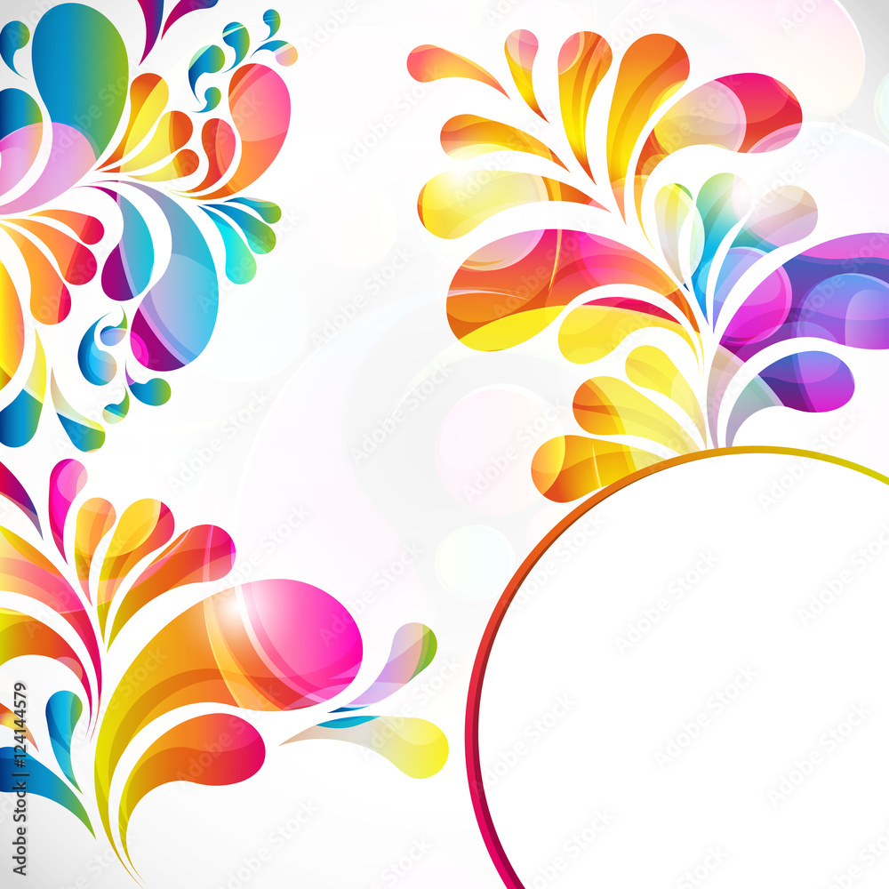 Poster abstract colorful paisley arc-drop pattern on a white background