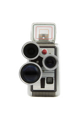 vintage amateur movie camera / isolated on white portrait of a vintage movie camera