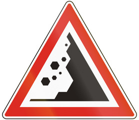 Hungarian warning road sign - falling rocks