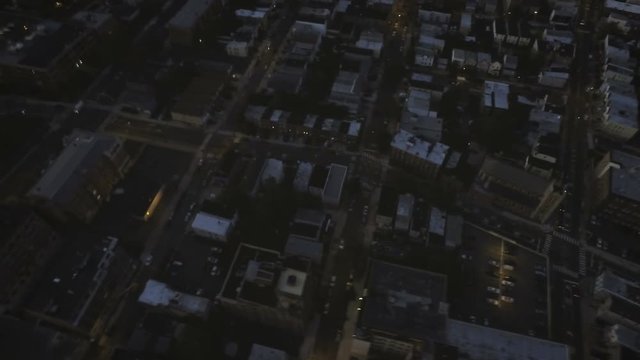 Pre dawn aerial of urban city blocks