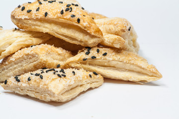 sesame crispy pie.
sesame crispy pies isolated on white background. 
