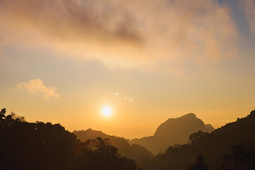 Fototapeta premium Sunset at Doi Luang Chiang Dao mountain, Chiang Mai, Thailand