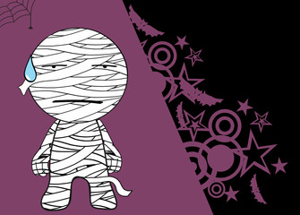 funny mummy kid expression cartoon halloween background in vector format