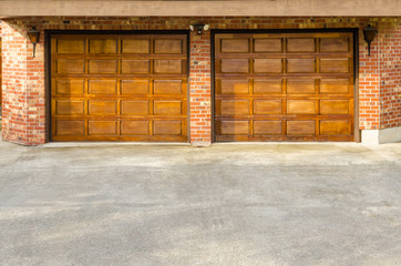 Fragment of a luxury house with a double garage door in Vancouver, Canada.