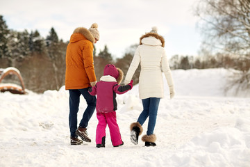 Fototapeta na wymiar happy family in winter clothes walking outdoors